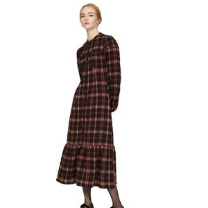 Pamela Love x RTR Plaid Shirtdress Burgundy Cottagecore Prairie M